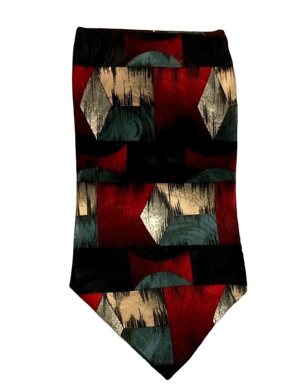Halston Burgundy Silk Tie Necktie Italy Silver Black Geometric 58" x 3.25" Mens